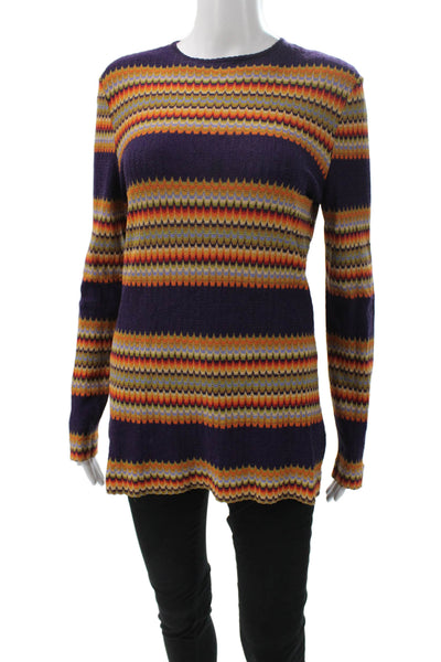 Missoni Orange Label Unisex Purple Striped Crew Neck Button Pullover Size 42