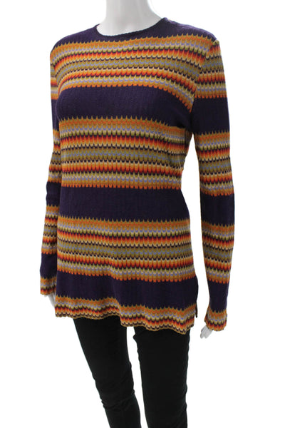 Missoni Orange Label Unisex Purple Striped Crew Neck Button Pullover Size 42