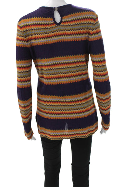 Missoni Orange Label Unisex Purple Striped Crew Neck Button Pullover Size 42