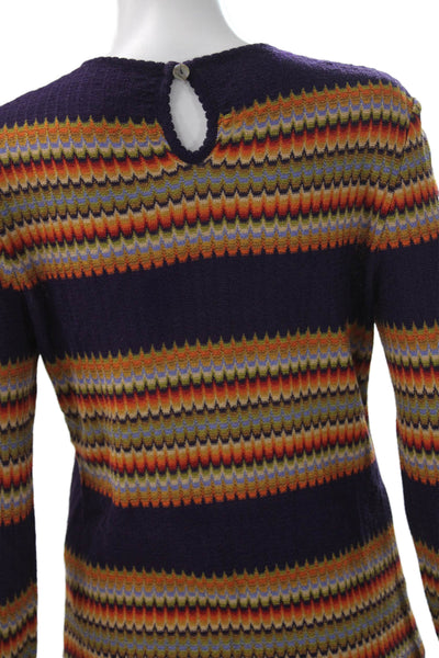 Missoni Orange Label Unisex Purple Striped Crew Neck Button Pullover Size 42
