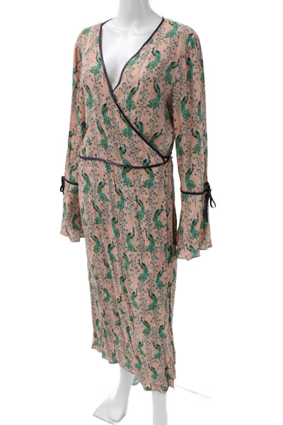Topshop Women Beige Animal Print Wrap Dress Long Sleeve V-Neck Size 12