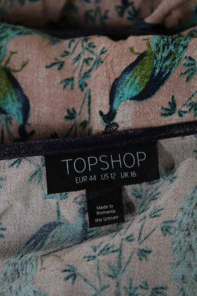 Topshop Women Beige Animal Print Wrap Dress Long Sleeve V-Neck Size 12