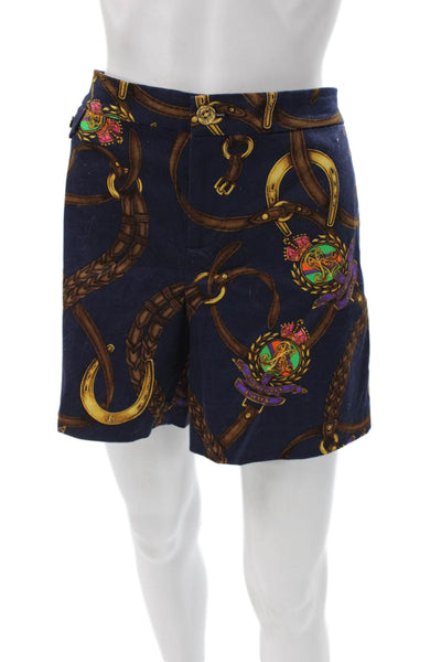 Lauren Ralph Lauren Unisex Dark Blue Button Shorts Cotton Elastane Size 8
