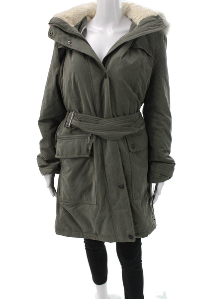 DKNY Women Parka Green Buckle Collared Long Sleeve Army Size XL