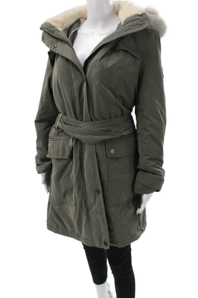 DKNY Women Parka Green Buckle Collared Long Sleeve Army Size XL