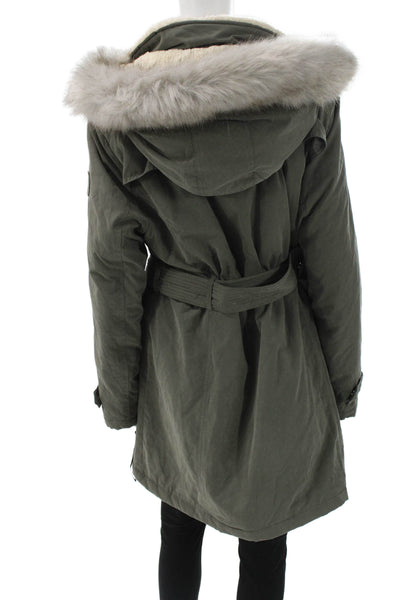 DKNY Women Parka Green Buckle Collared Long Sleeve Army Size XL