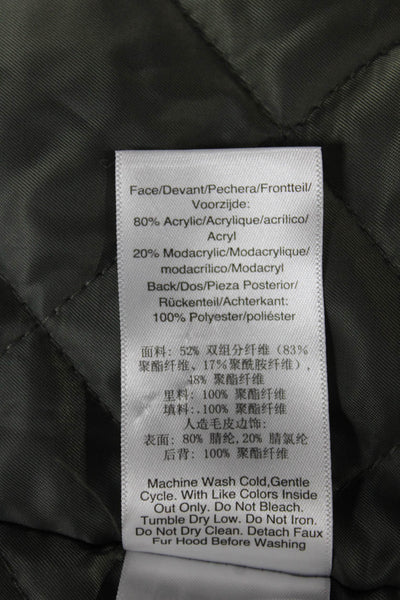 DKNY Women Parka Green Buckle Collared Long Sleeve Army Size XL