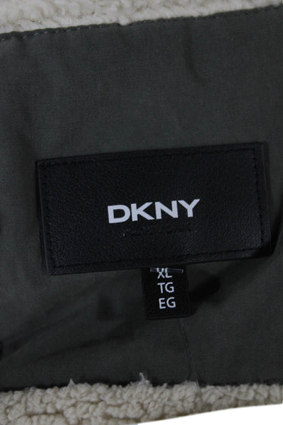 DKNY Women Parka Green Buckle Collared Long Sleeve Army Size XL