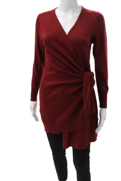 Thakoon Womens Pullover V-Neck Long Sleeve Red Sweater Tie Bust 30 Size XS