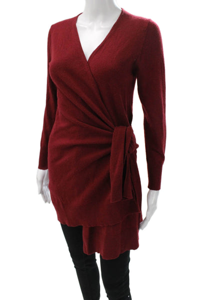 Thakoon Womens Pullover V-Neck Long Sleeve Red Sweater Tie Bust 30 Size XS