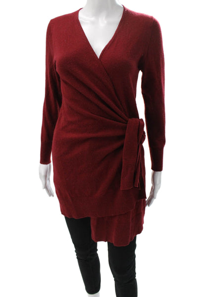 Thakoon Women Pullover Sweater Red V-Neck Long Sleeve Size XL