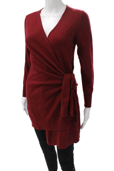 Thakoon Women Pullover Sweater Red V-Neck Long Sleeve Size XL
