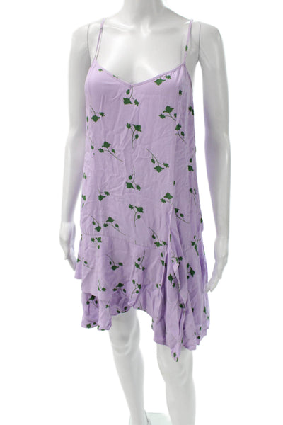 Thakoon Women Purple Floral V Neck Sleeveless Slip Dress Mini Size 6