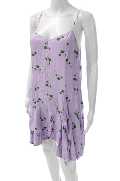 Thakoon Women Purple Floral V Neck Sleeveless Slip Dress Mini Size 6