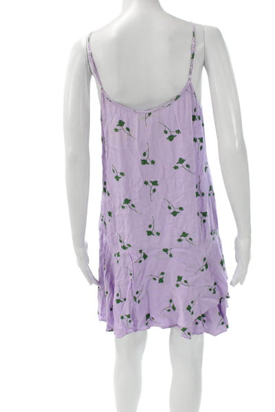 Thakoon Women Purple Floral V Neck Sleeveless Slip Dress Mini Size 6