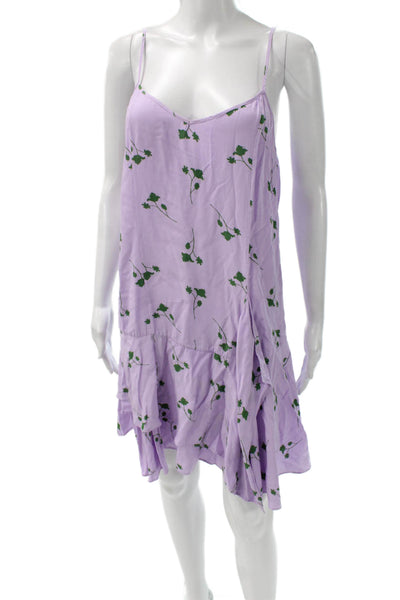Thakoon Women Purple Floral Slip Dress V-Neck Sleeveless Above Knee Size 8