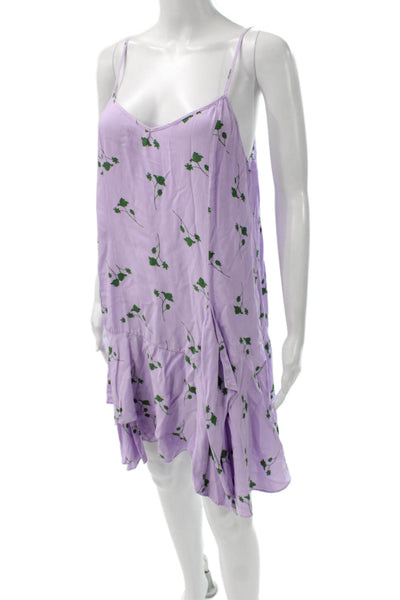 Thakoon Women Purple Floral Slip Dress V-Neck Sleeveless Above Knee Size 8