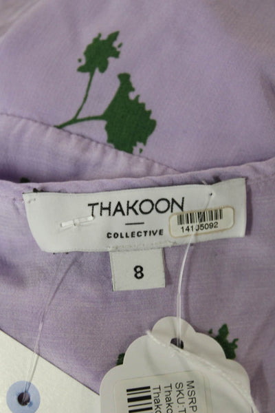 Thakoon Women Purple Floral Slip Dress V-Neck Sleeveless Above Knee Size 8