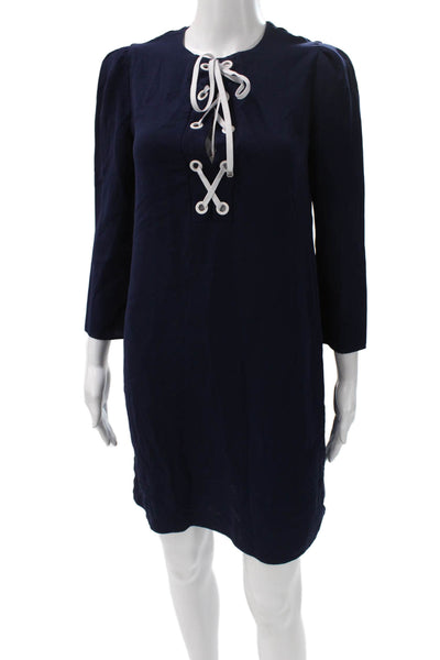 Shoshanna Women Dark Blue Nautical Shift Dress 3/4 Sleeve Mini Size 2