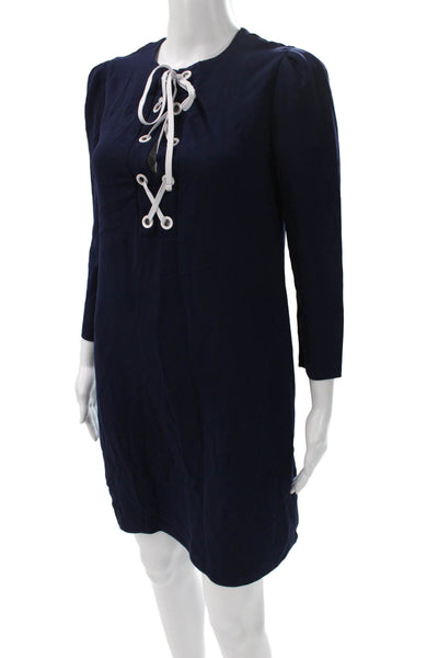 Shoshanna Women Dark Blue Nautical Shift Dress 3/4 Sleeve Mini Size 2