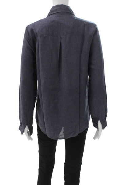 Sophyline Women Collared Button-Up Blouse Dark Blue Rayon Blend L/S Size S