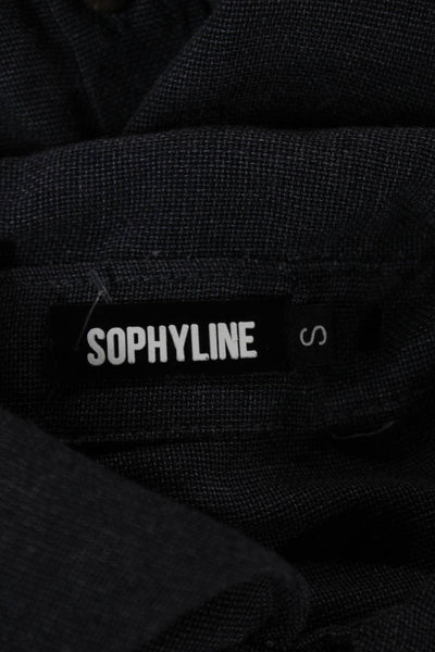 Sophyline Women Collared Button-Up Blouse Dark Blue Rayon Blend L/S Size S