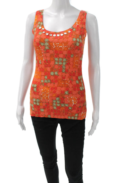 Nie + Zoe Women Floral Sleeveless Basic Tank Orange Round Neck Size S