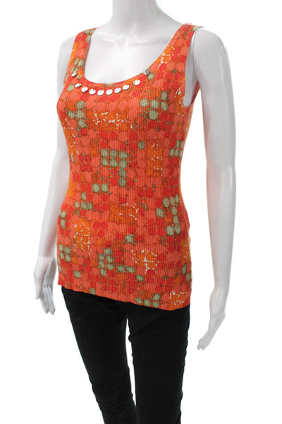 Nie + Zoe Women Floral Sleeveless Basic Tank Orange Round Neck Size S