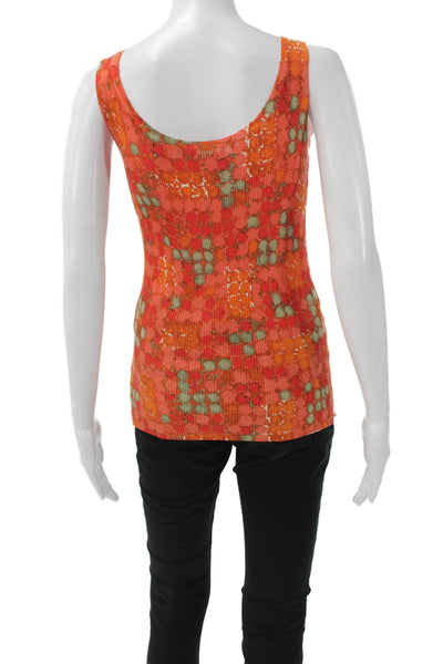 Nie + Zoe Women Floral Sleeveless Basic Tank Orange Round Neck Size S