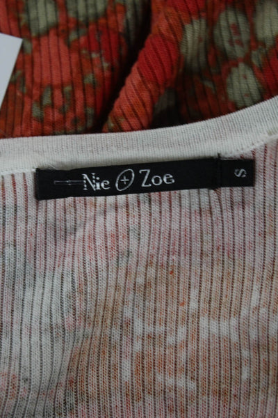 Nie + Zoe Women Floral Sleeveless Basic Tank Orange Round Neck Size S