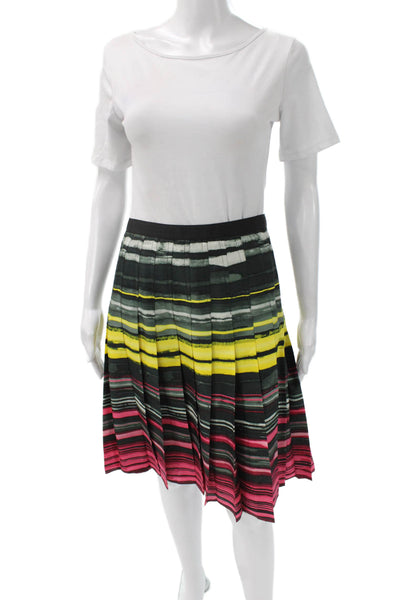 Carlisle Womens Pleated Silk Striped Knee Length Skirt Black Size 2