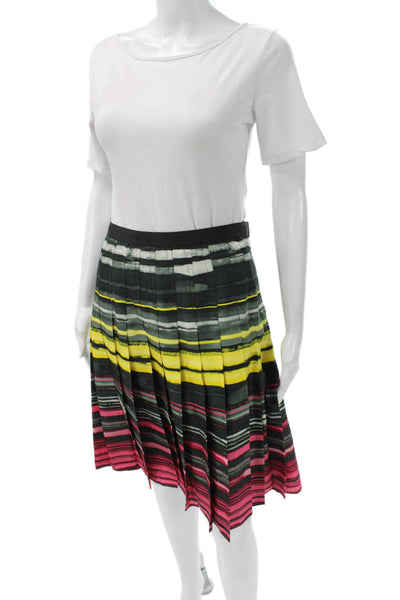 Carlisle Womens Pleated Silk Striped Knee Length Skirt Black Size 2