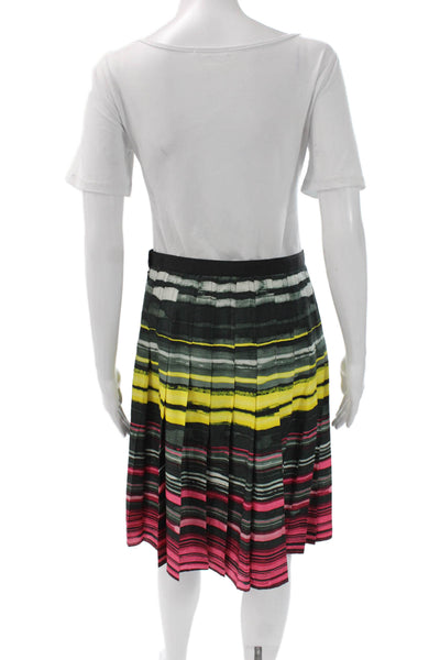 Carlisle Womens Pleated Silk Striped Knee Length Skirt Black Size 2