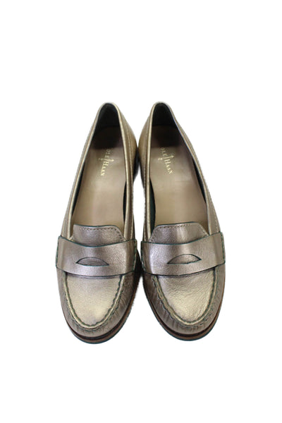 Cole Haan Womens Patent Leather Slip On Flat Loafers Shoes Gold Size 9B