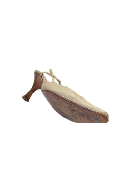 Andrea Rivalta Womens Pointed Toe Slingbacks Heels Shoes Beige Size 7.5