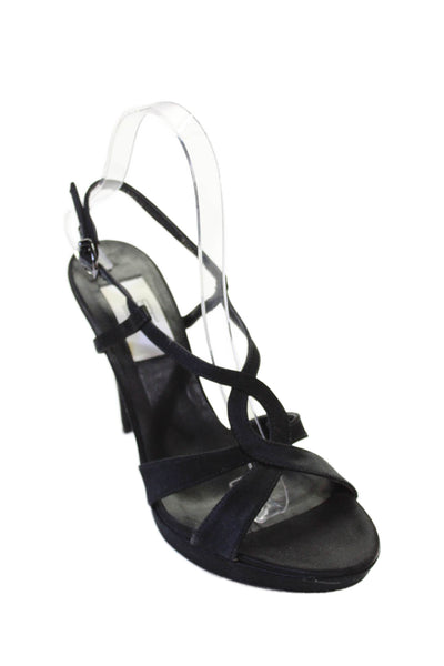 Jildor Womens Leather Strappy Platform Heels Shoes Black Size 7.5M