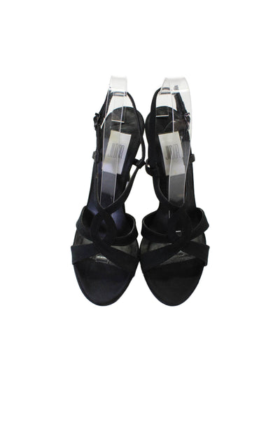 Jildor Womens Leather Strappy Platform Heels Shoes Black Size 7.5M