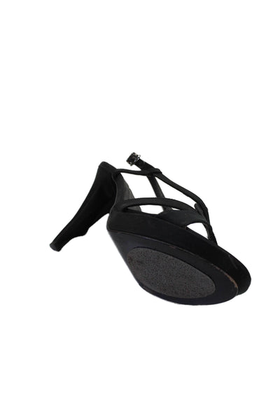 Jildor Womens Leather Strappy Platform Heels Shoes Black Size 7.5M