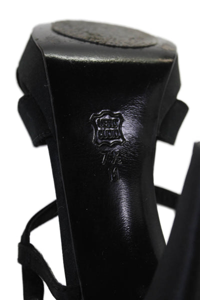 Jildor Womens Leather Strappy Platform Heels Shoes Black Size 7.5M