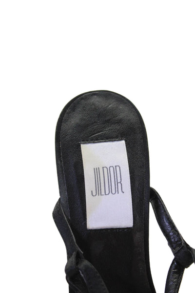 Jildor Womens Leather Strappy Platform Heels Shoes Black Size 7.5M