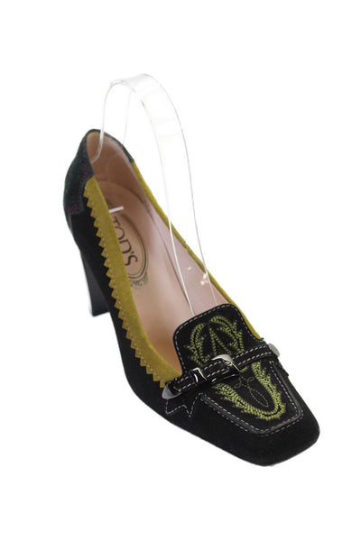 Tods Womens Leather Printed Buckle Detail Heels Shoes Black Size 7