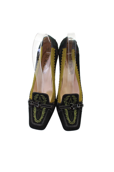Tods Womens Leather Printed Buckle Detail Heels Shoes Black Size 7
