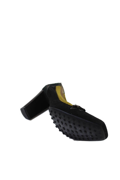 Tods Womens Leather Printed Buckle Detail Heels Shoes Black Size 7