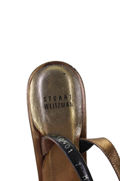 Stuart Weitzman Womens Leather High Heels D'Orsay Shoes Metallic Gold Size 7M