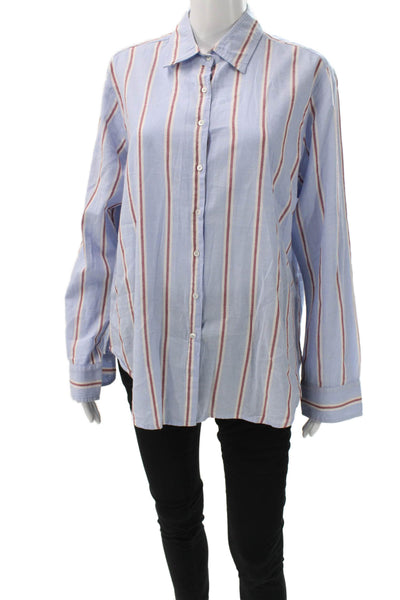 Xirena Womens Button-Up Striped Light Blue Cotton Long Sleeve Size M