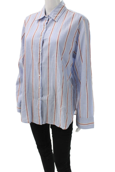 Xirena Womens Button-Up Striped Light Blue Cotton Long Sleeve Size M