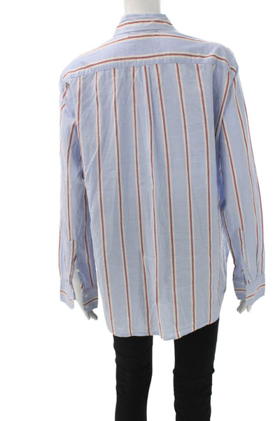 Xirena Womens Button-Up Striped Light Blue Cotton Long Sleeve Size M