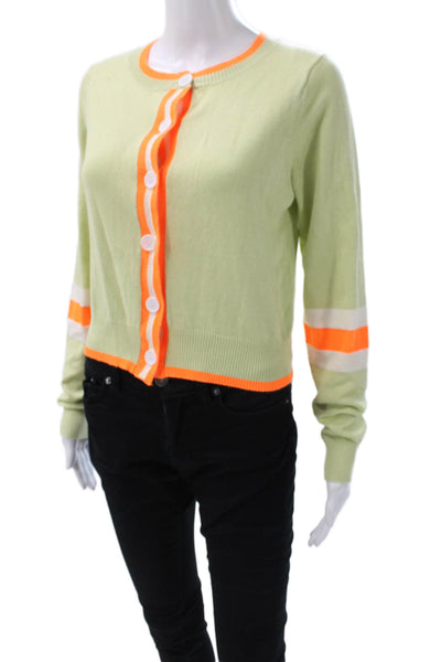 Anthropologie Womens Green Striped Crew Neck Button Cardigan Size M
