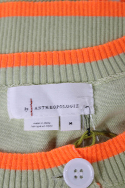 Anthropologie Womens Green Striped Crew Neck Button Cardigan Size M