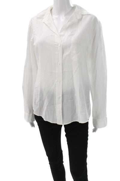 Grayson Women White Cotton Collared Long Sleeve Button-Up Blouse Size 3